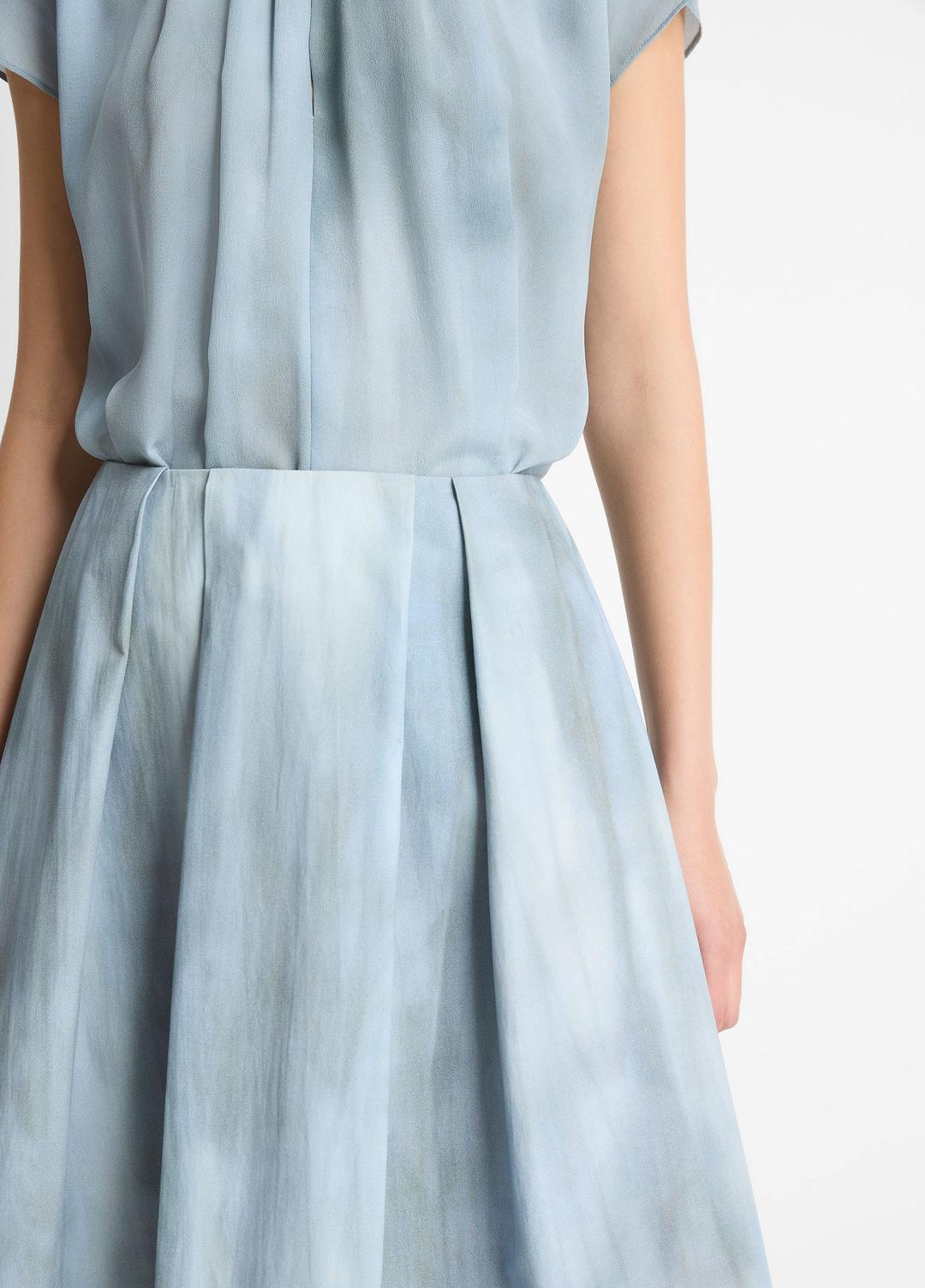 Washed Ombré Cotton Pleated Knee Skirt in Skirts