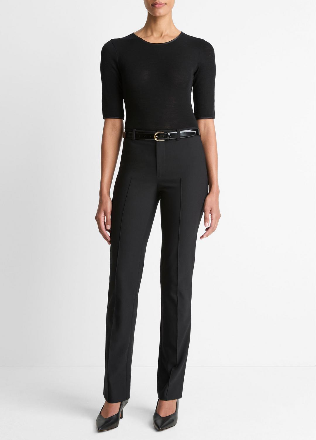 Satin-Trim Wool Elbow-Sleeve T-Shirt in Short Sleeve