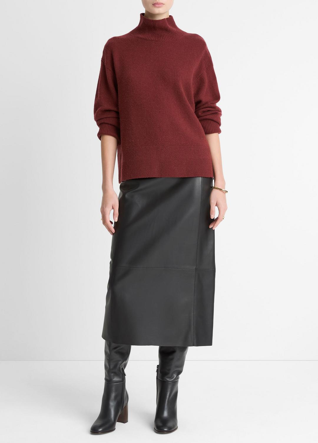 Wool-Cashmere Side-Slit Turtleneck Sweater in Turtleneck