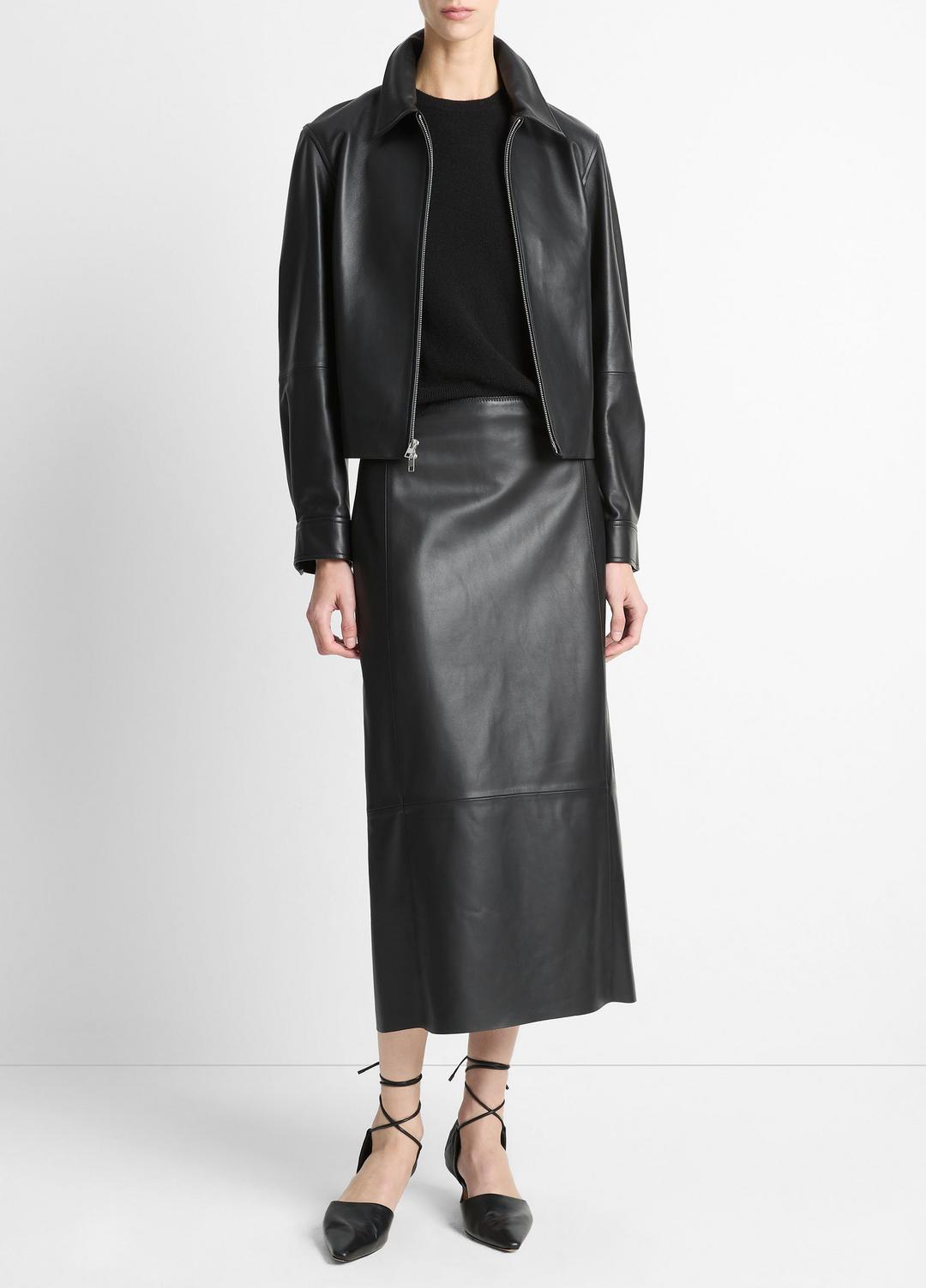 Leather Cropped Zip-Front Jacket in Jackets