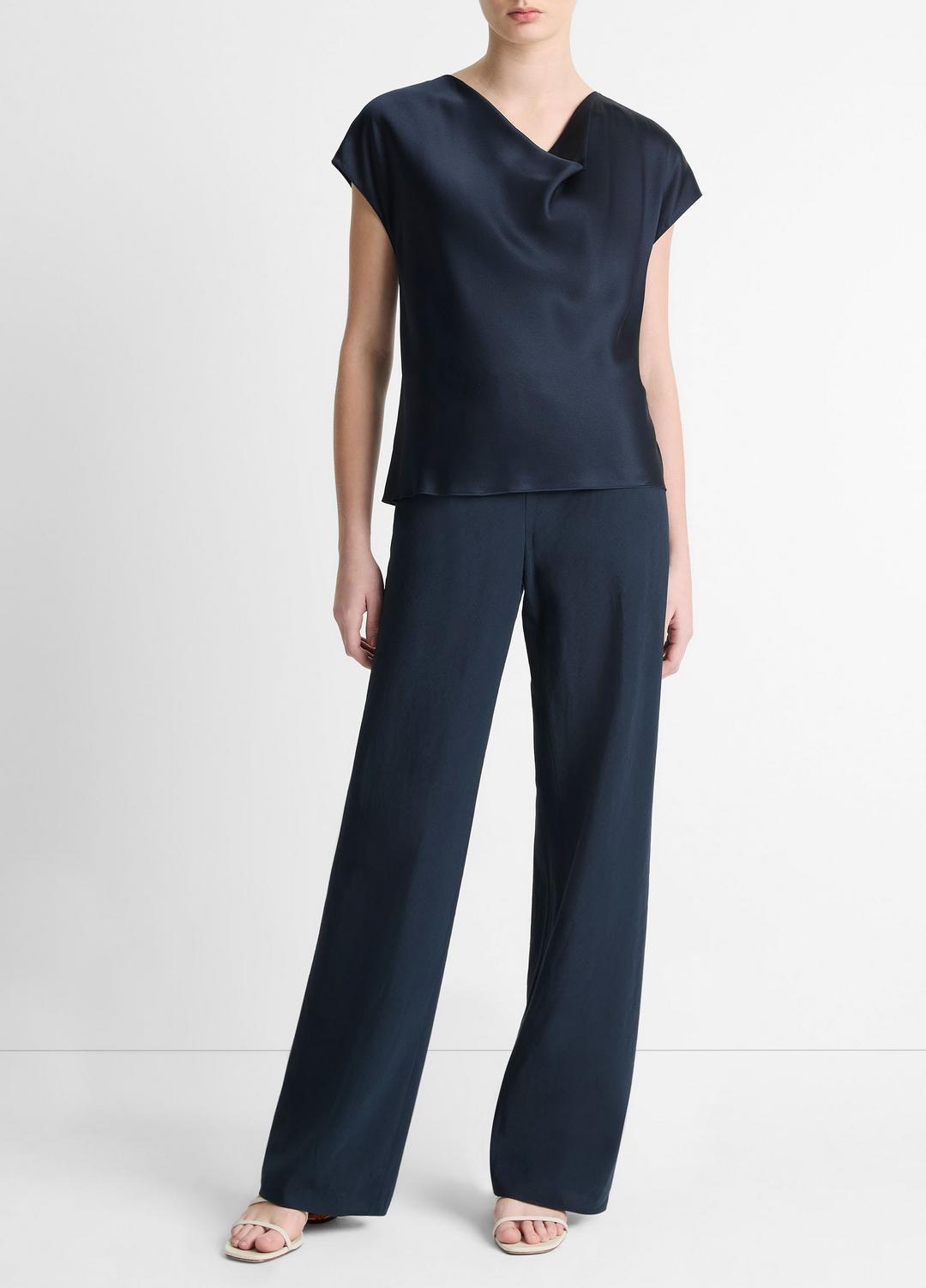Silk Cowl-Neck Blouse in Short Sleeve