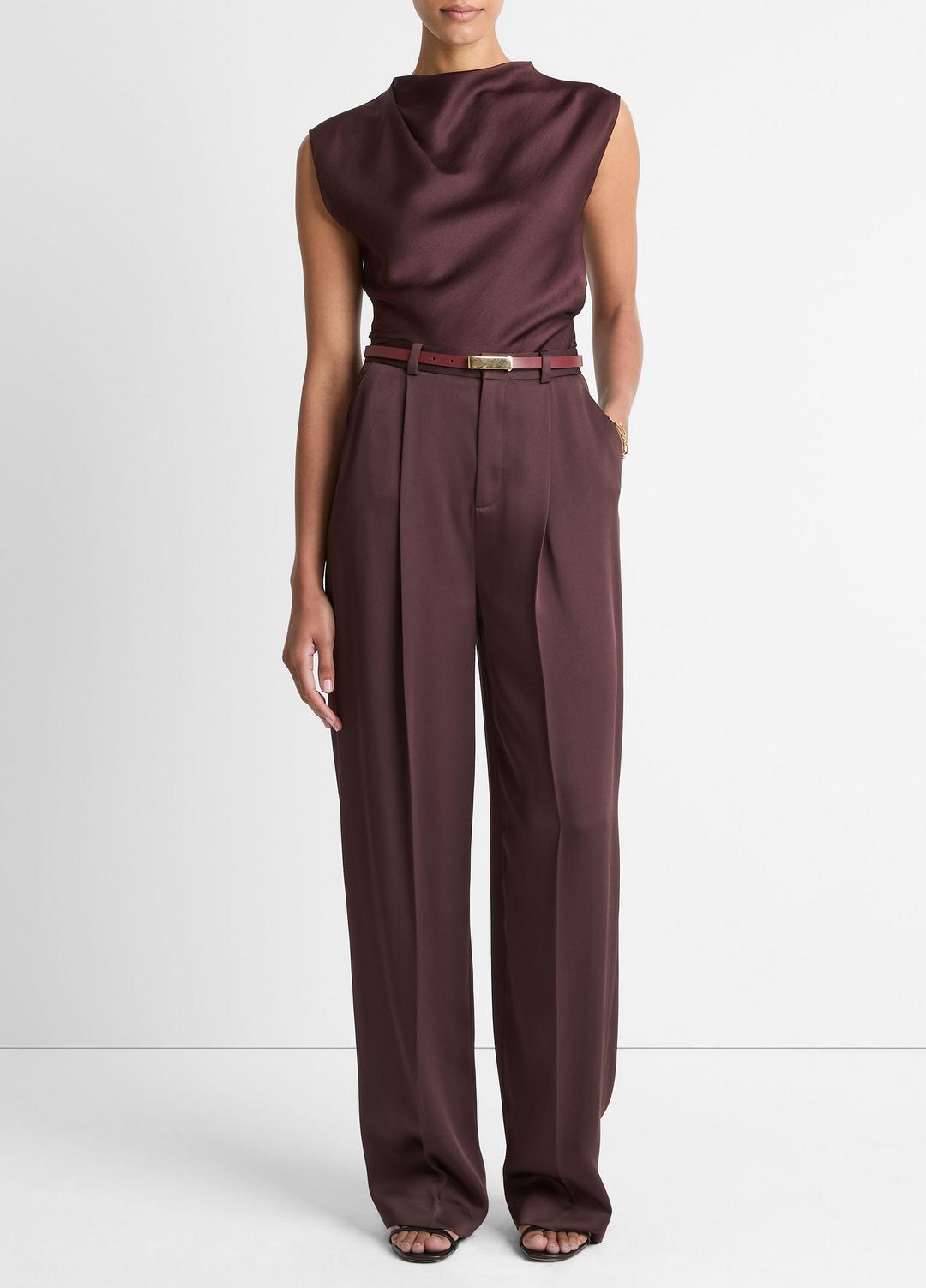 Satin Draped Cowl-Neck Top in Tank Tops