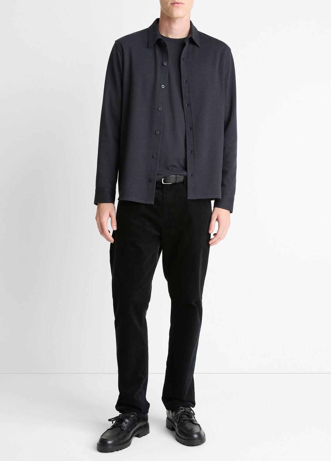 Herringbone Cotton-Blend Button-Front Shirt in Long Sleeve