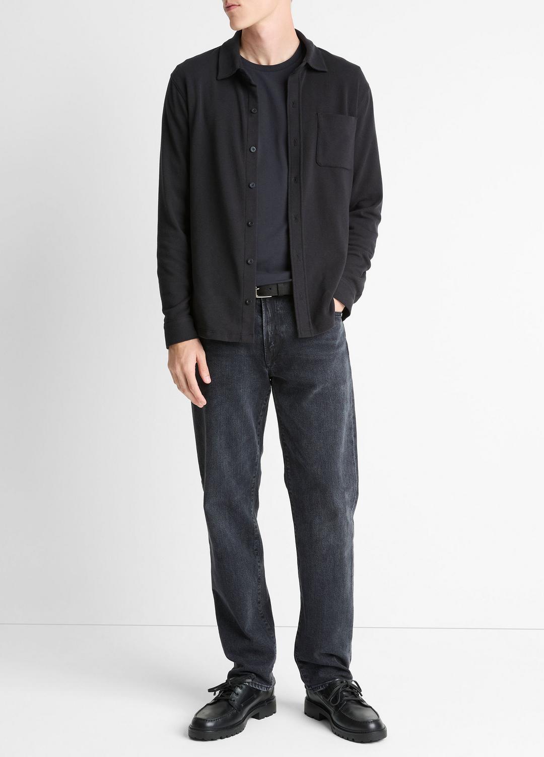 Knit Cotton-Blend Button-Front Shirt in Long Sleeve