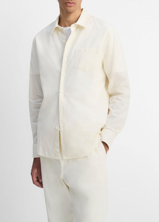 Cotton Chambray Button-Front Shirt in Long Sleeve