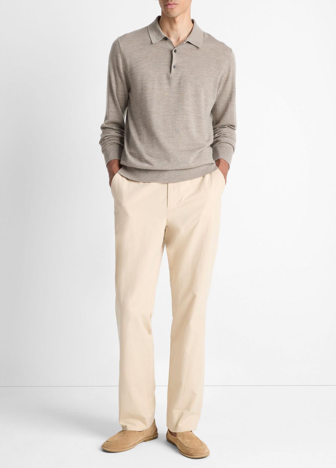 Featherweight Merino Wool-Cashmere Polo Sweater in Long Sleeve