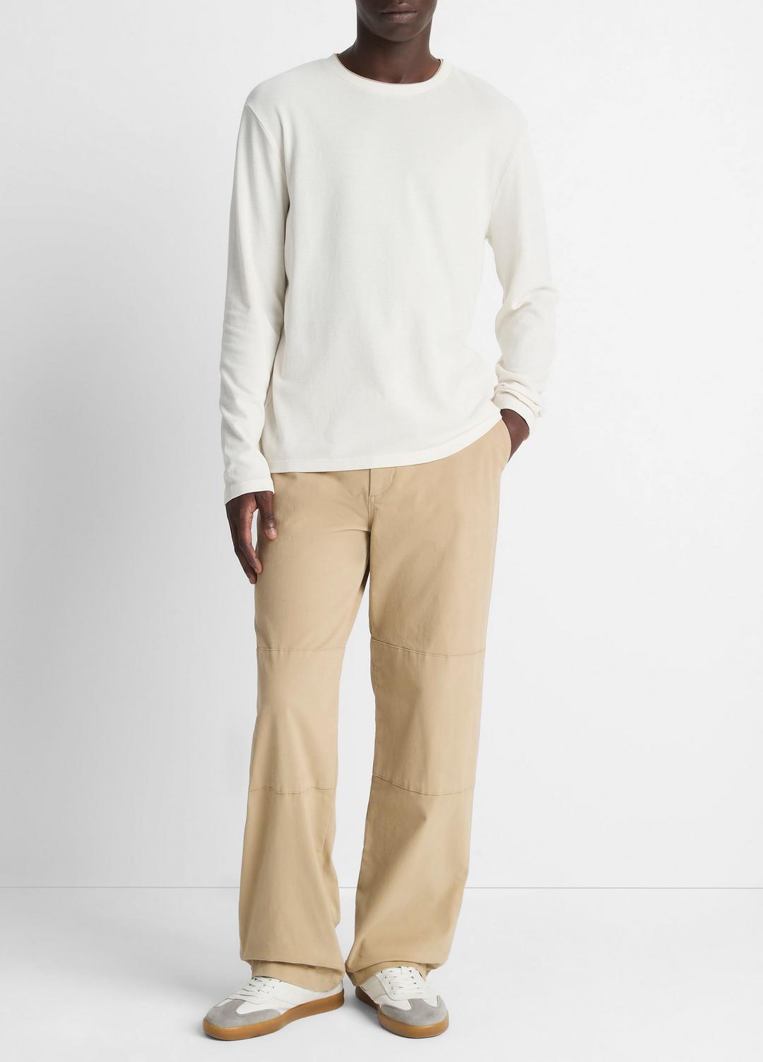 Micro-Waffle Pima Cotton Double-Collar Long-Sleeve T-Shirt in Long Sleeve