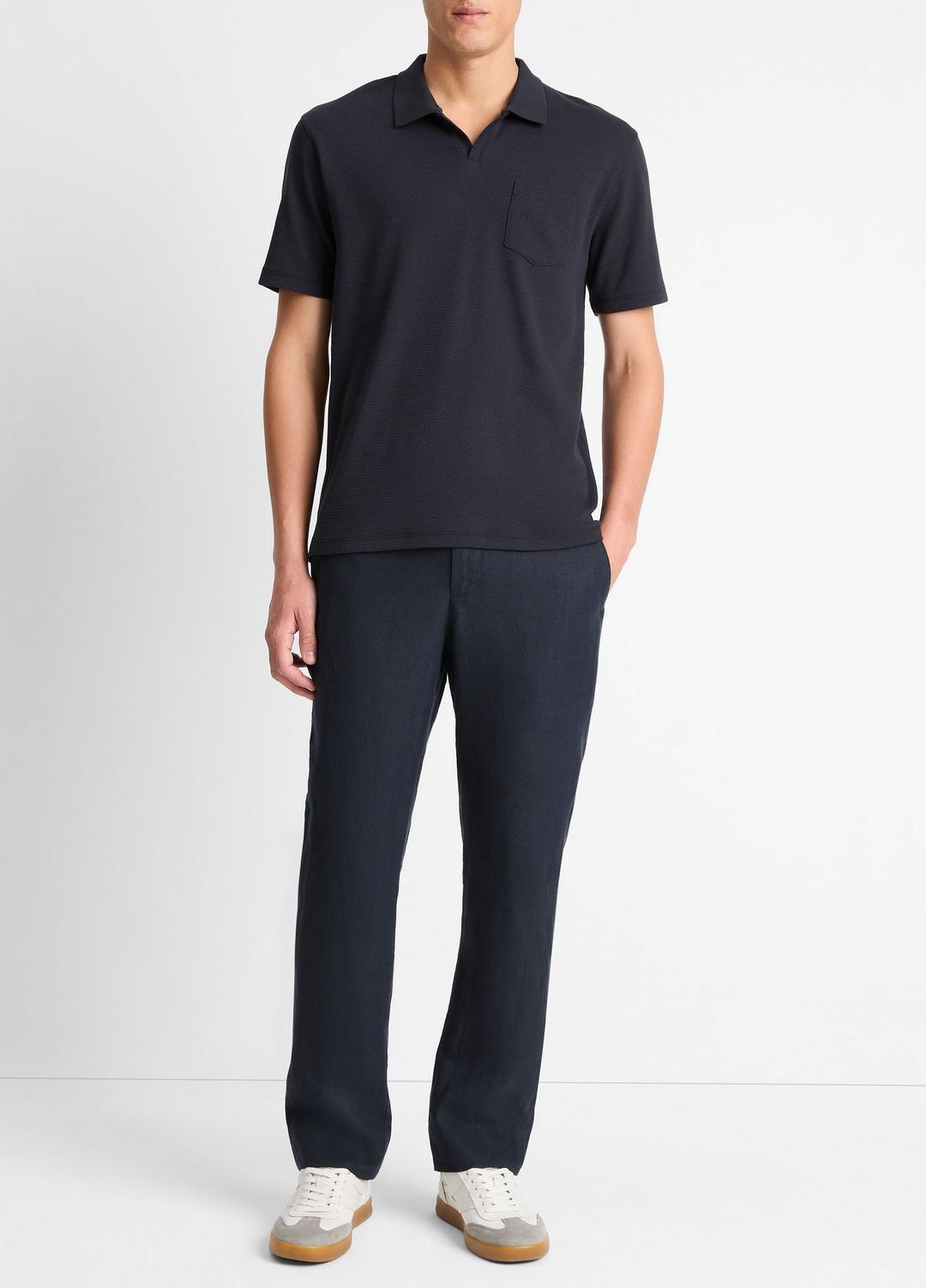 Cotton-Blend Johnny-Collar Polo Shirt in Short Sleeve