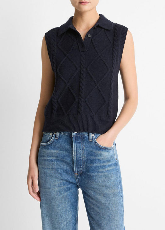 Cable-Knit Wool & Cotton-Blend Sweater Vest in V-Neck
