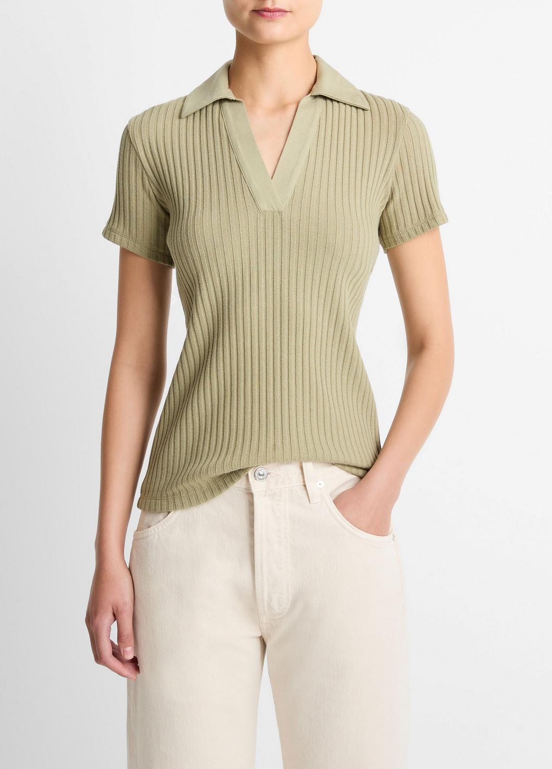 Ribbed Cotton-Blend Polo Shirt in Short Sleeve