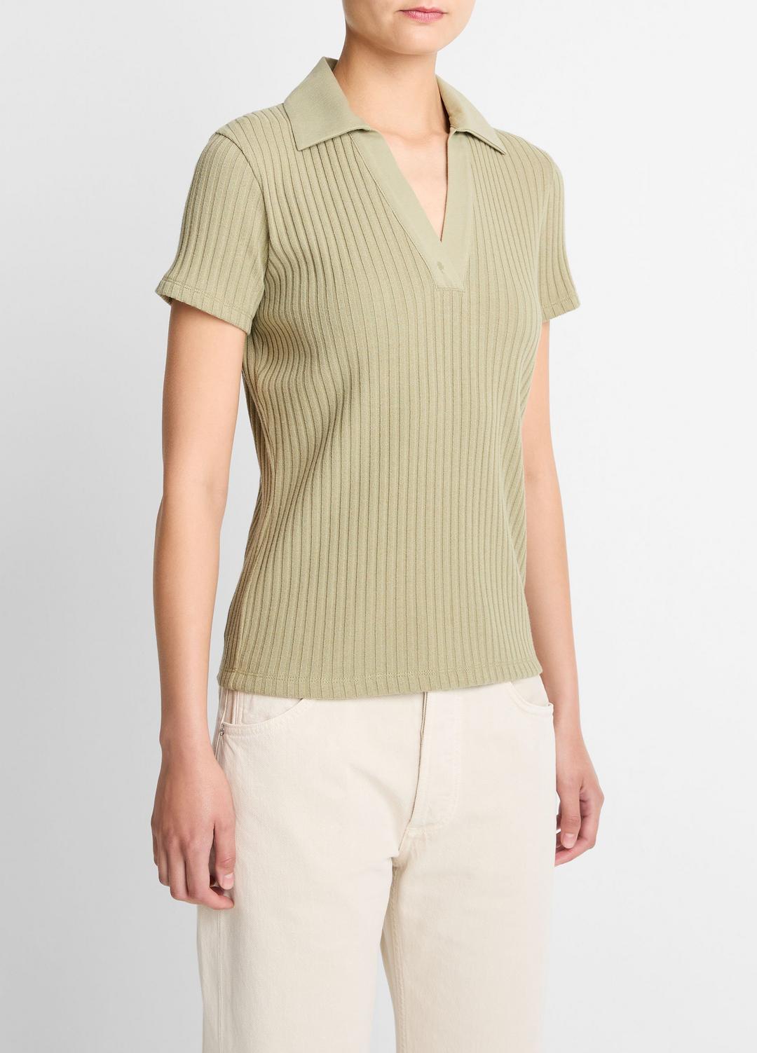 Ribbed Cotton-Blend Polo Shirt in Short Sleeve