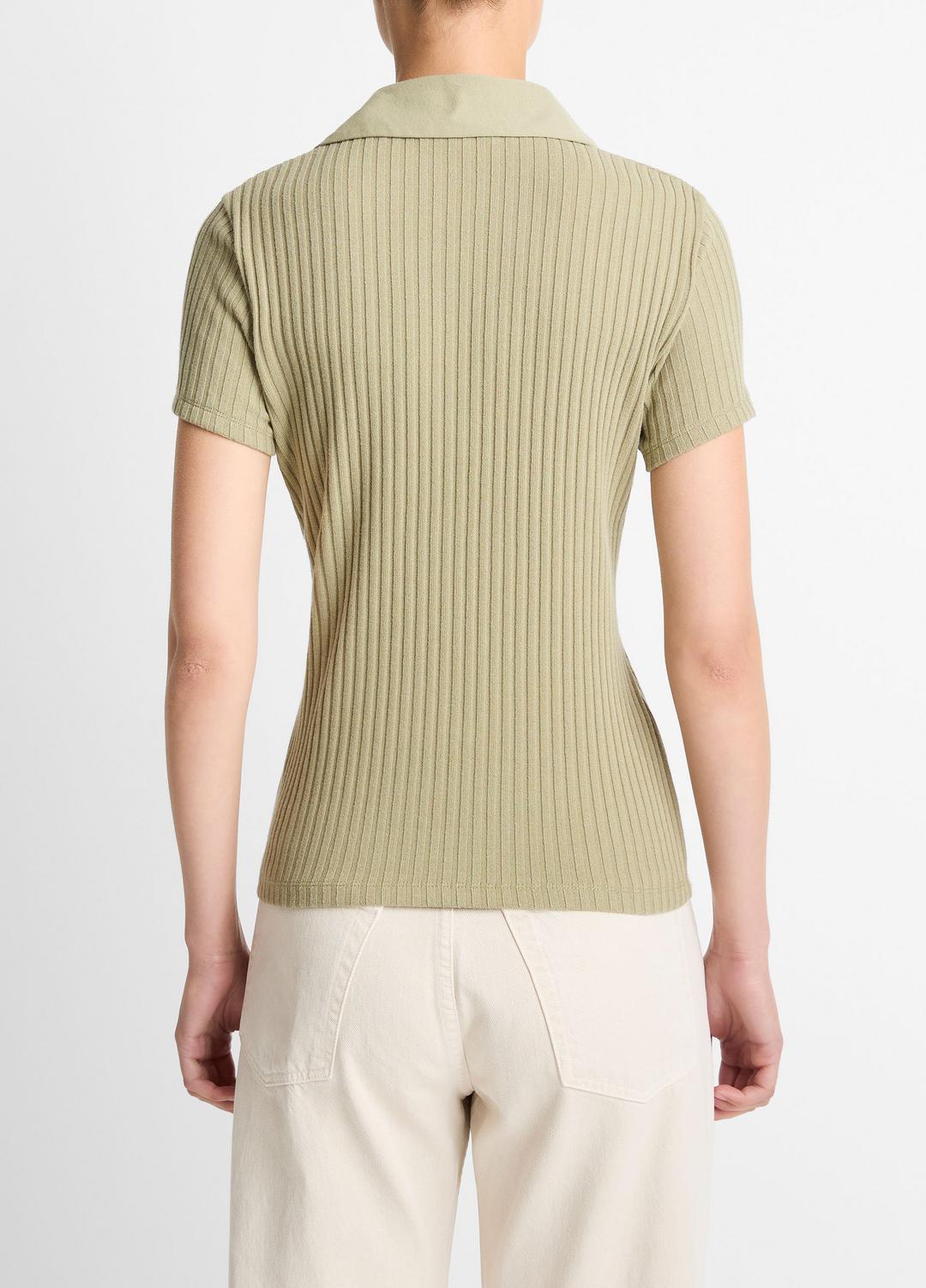 Ribbed Cotton-Blend Polo Shirt in Short Sleeve