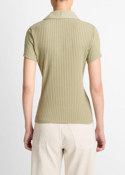Ribbed Cotton-Blend Polo Shirt in Short Sleeve