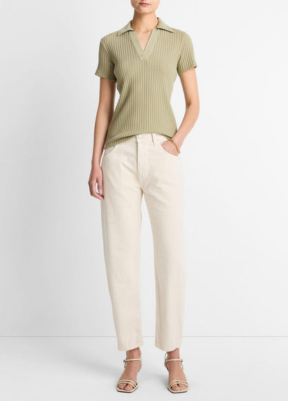 Ribbed Cotton-Blend Polo Shirt in Short Sleeve