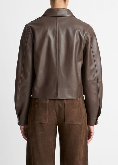 Leather Cropped Zip-Front Jacket in Leather Jackets