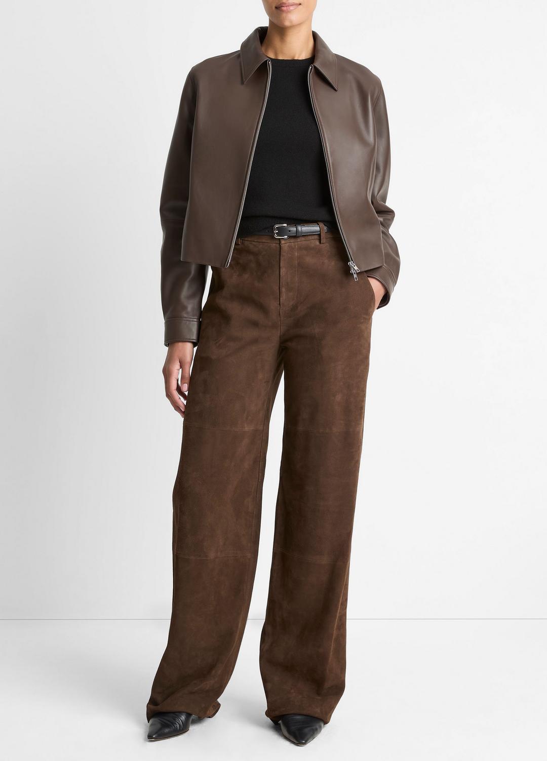 Leather Cropped Zip-Front Jacket in Leather Jackets