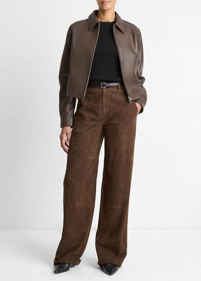 Leather Cropped Zip-Front Jacket in Leather Jackets