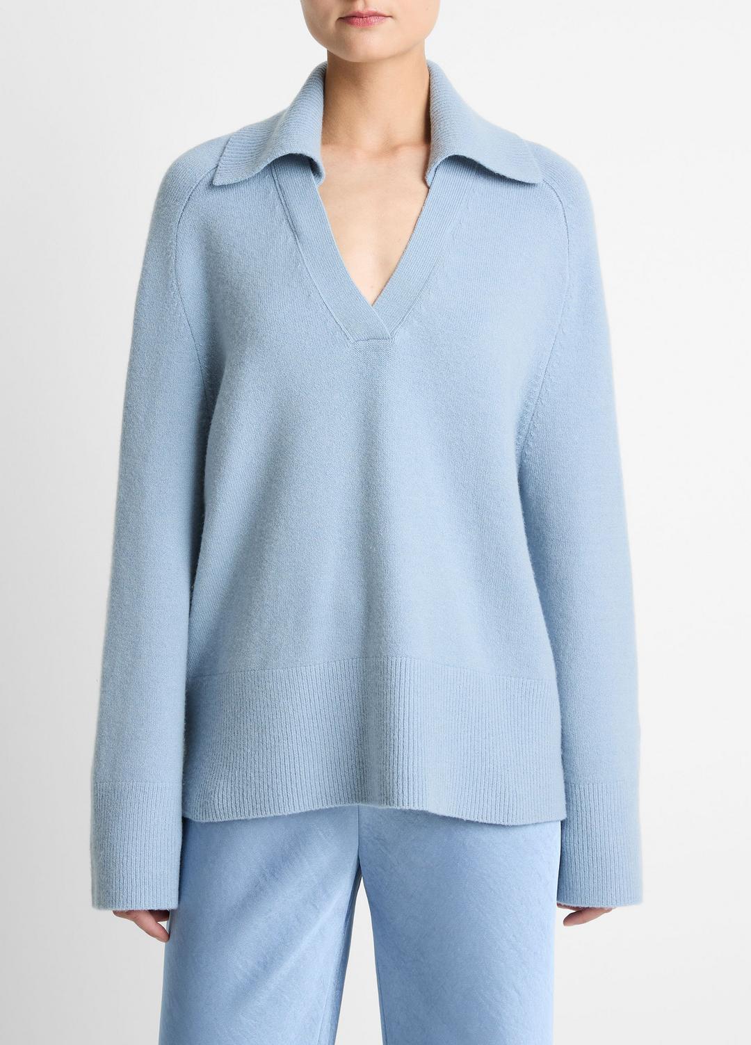 Wool & Cashmere-Blend Oversized Polo Sweater in V-Neck
