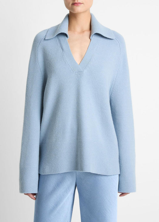 Wool & Cashmere-Blend Oversized Polo Sweater in V-Neck