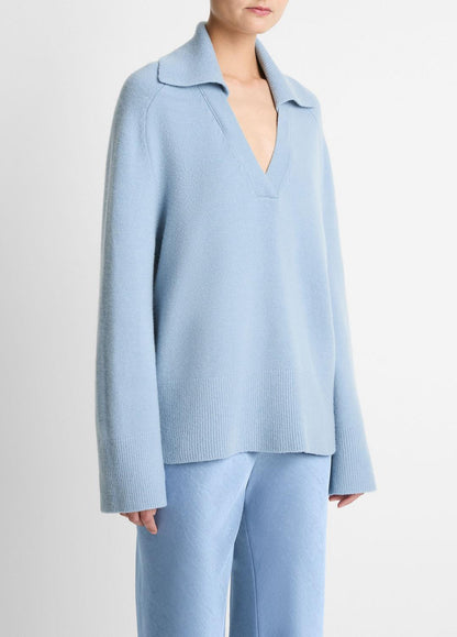 Wool & Cashmere-Blend Oversized Polo Sweater in V-Neck
