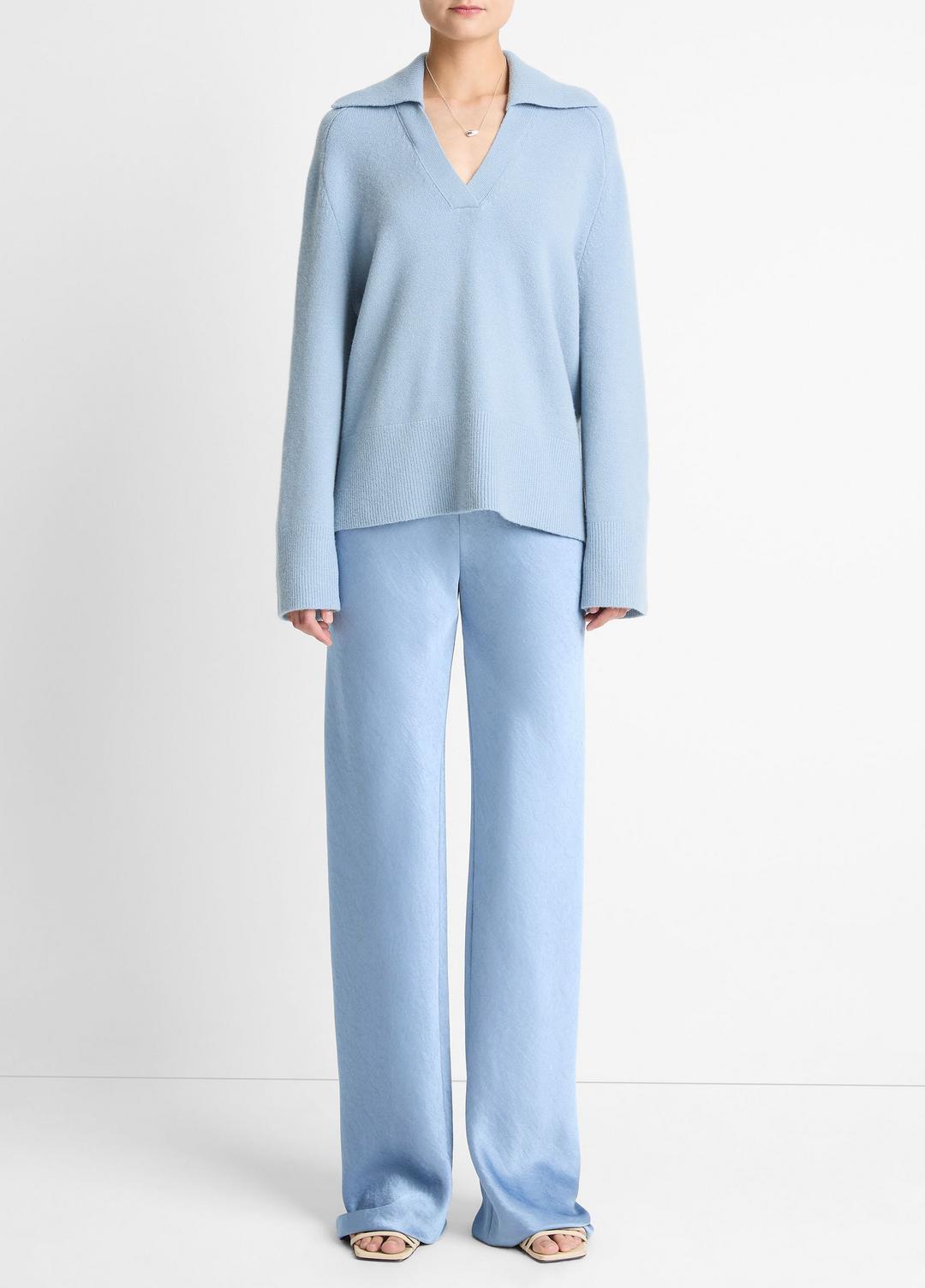 Wool & Cashmere-Blend Oversized Polo Sweater in V-Neck