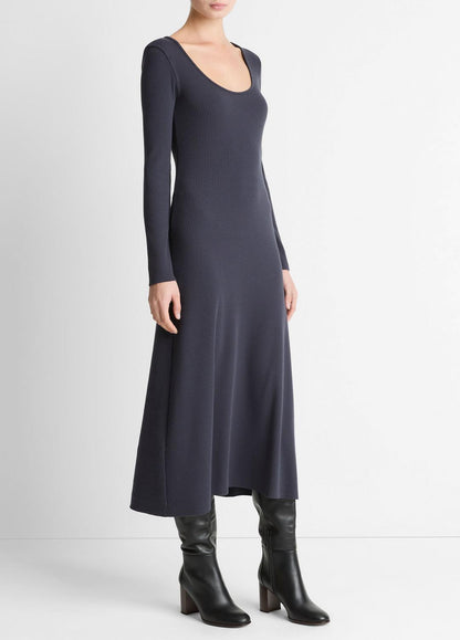Ribbed Cotton-Blend Scoop-Neck Dress in Dresses