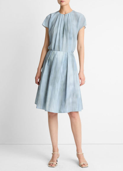 Washed Ombré Cotton Pleated Knee Skirt in Skirts