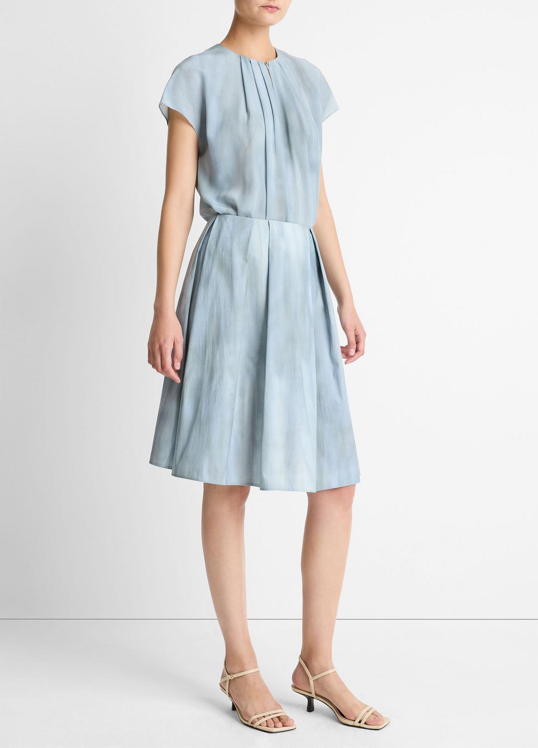 Washed Ombré Cotton Pleated Knee Skirt in Skirts