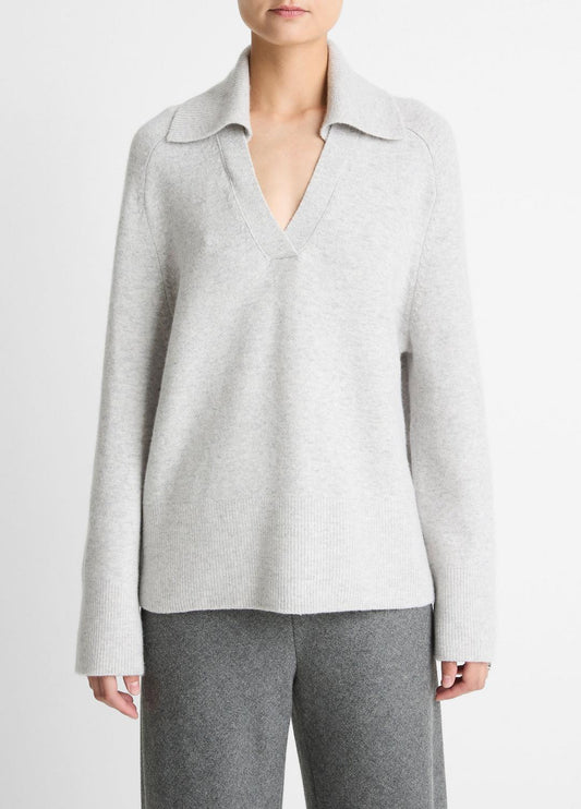 Wool & Cashmere-Blend Oversized Polo Sweater in V-Neck