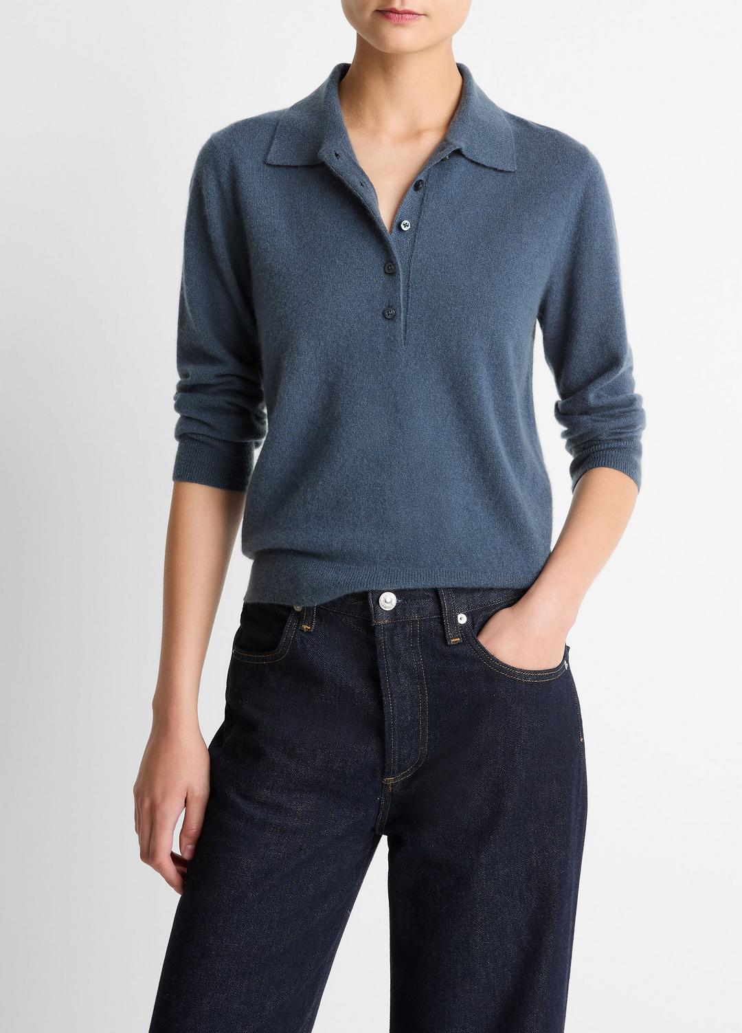 Cashmere-Silk Polo Sweater in Cashmere