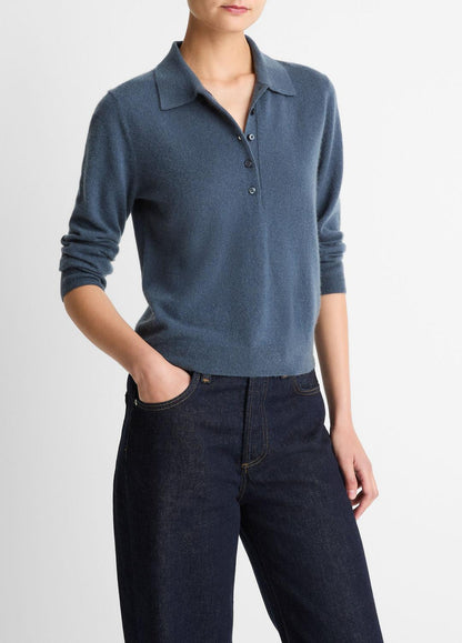 Cashmere-Silk Polo Sweater in Cashmere