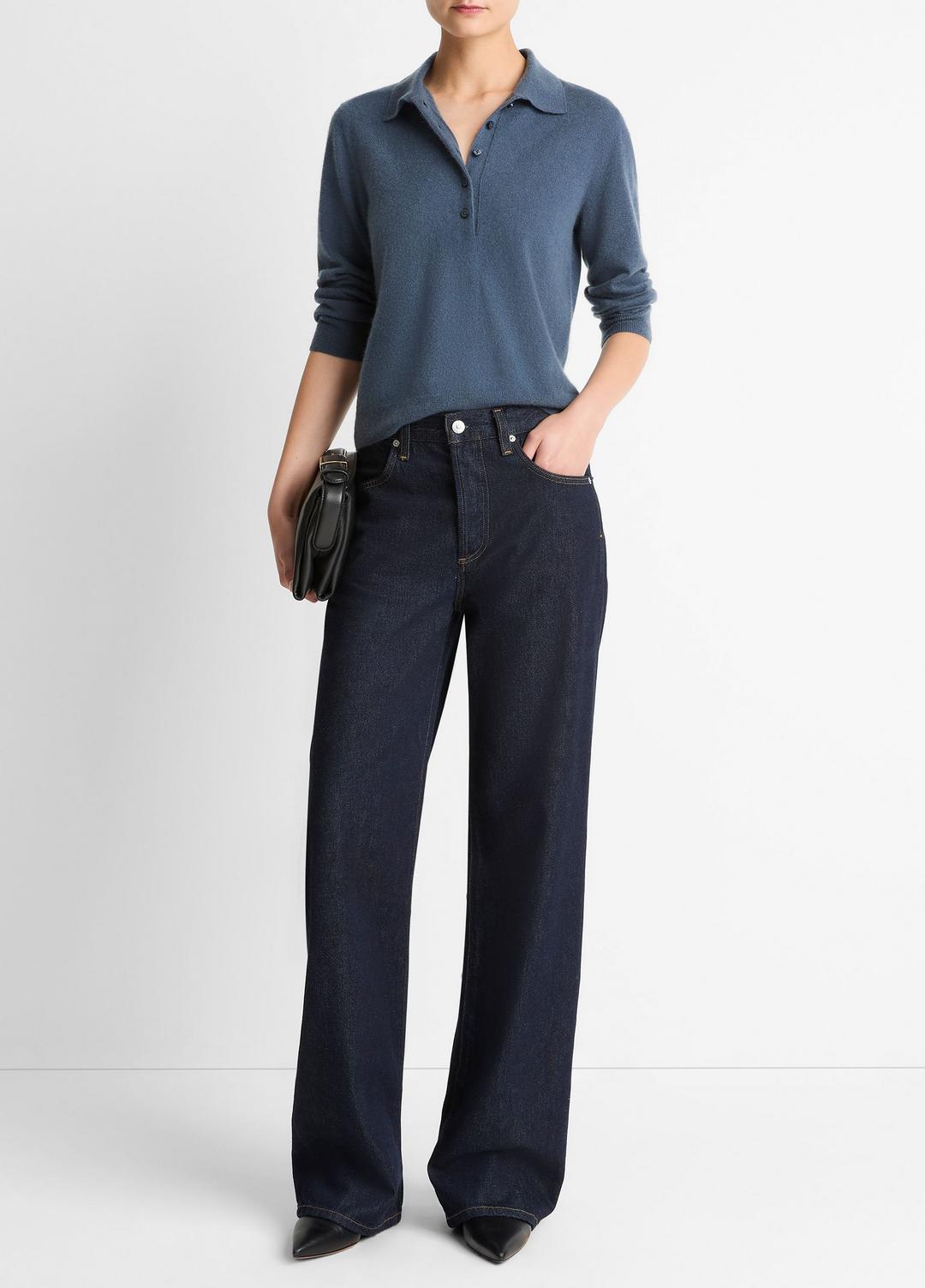 Cashmere-Silk Polo Sweater in Cashmere