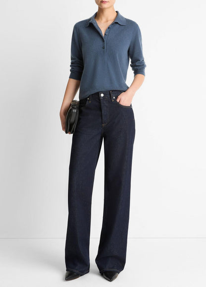 Cashmere-Silk Polo Sweater in Cashmere