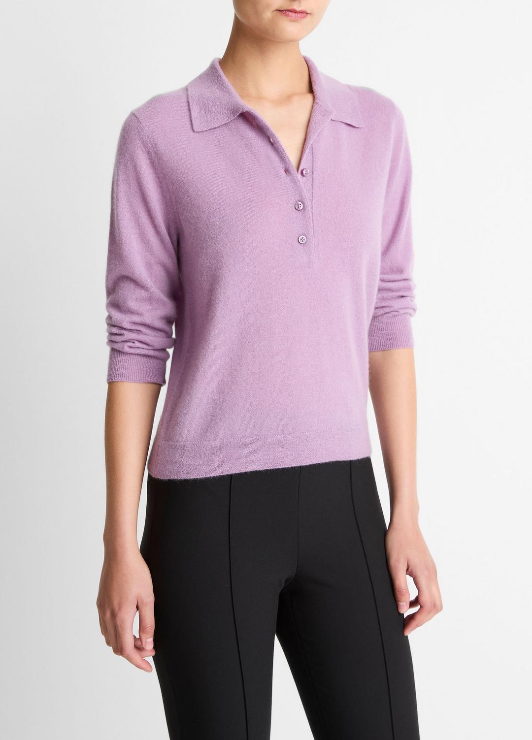 Cashmere-Silk Polo Sweater in Cashmere