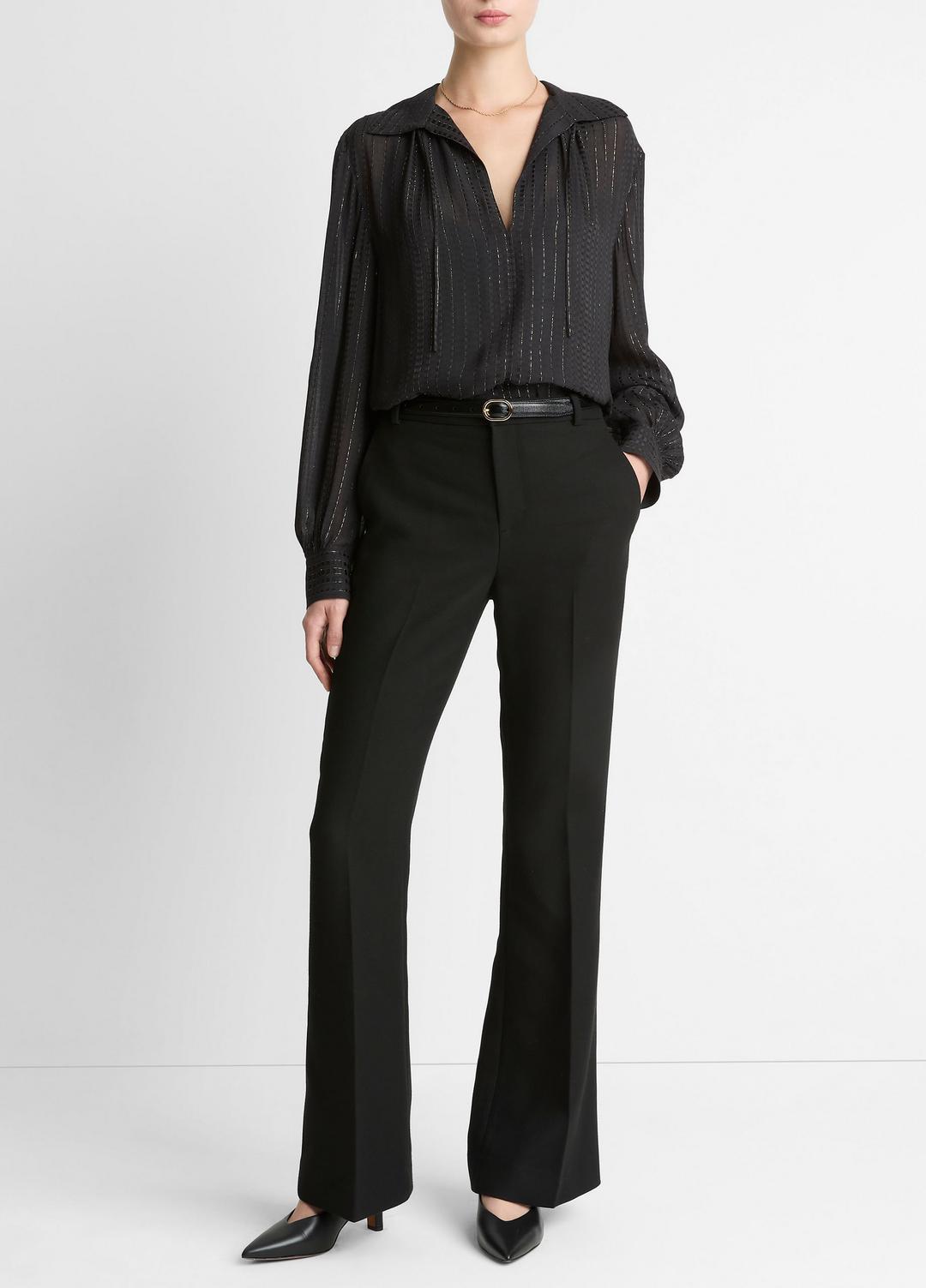 Metallic-Stripe Gathered Blouse in Long Sleeve