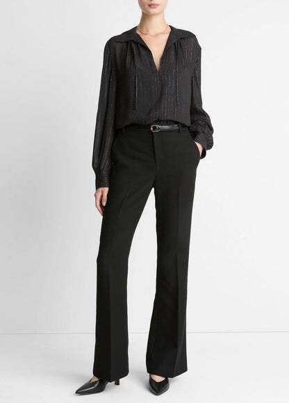 Metallic-Stripe Gathered Blouse in Long Sleeve