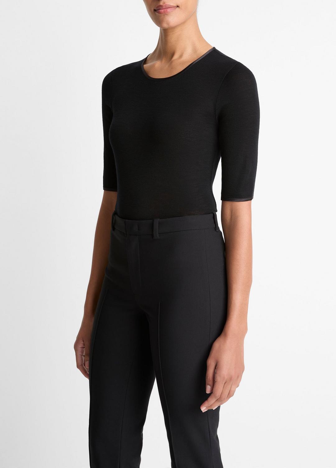 Satin-Trim Wool Elbow-Sleeve T-Shirt in Short Sleeve