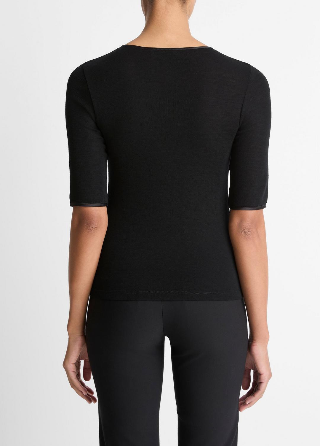 Satin-Trim Wool Elbow-Sleeve T-Shirt in Short Sleeve