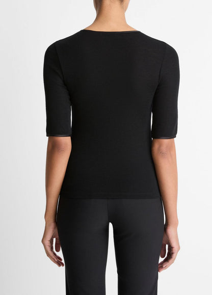 Satin-Trim Wool Elbow-Sleeve T-Shirt in Short Sleeve