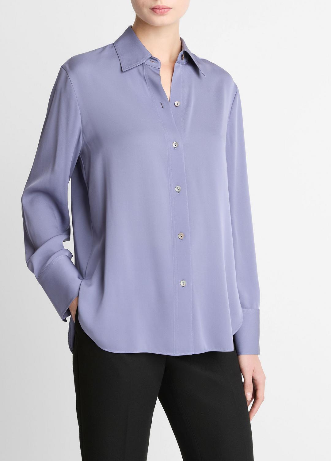 Stretch-Silk Button-Front Blouse in Long Sleeve