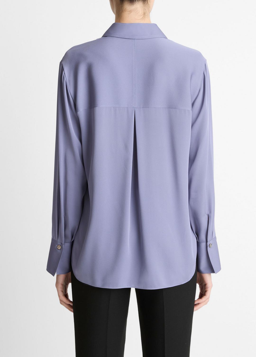 Stretch-Silk Button-Front Blouse in Long Sleeve