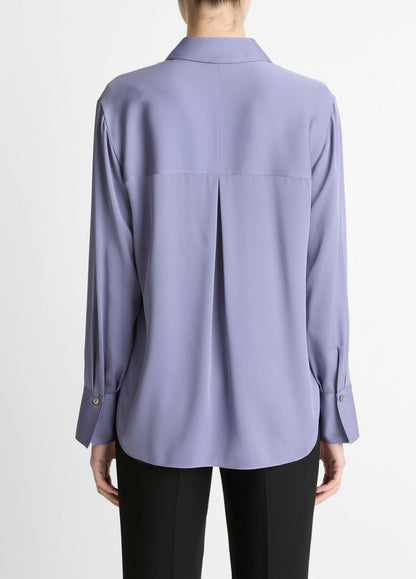 Stretch-Silk Button-Front Blouse in Long Sleeve