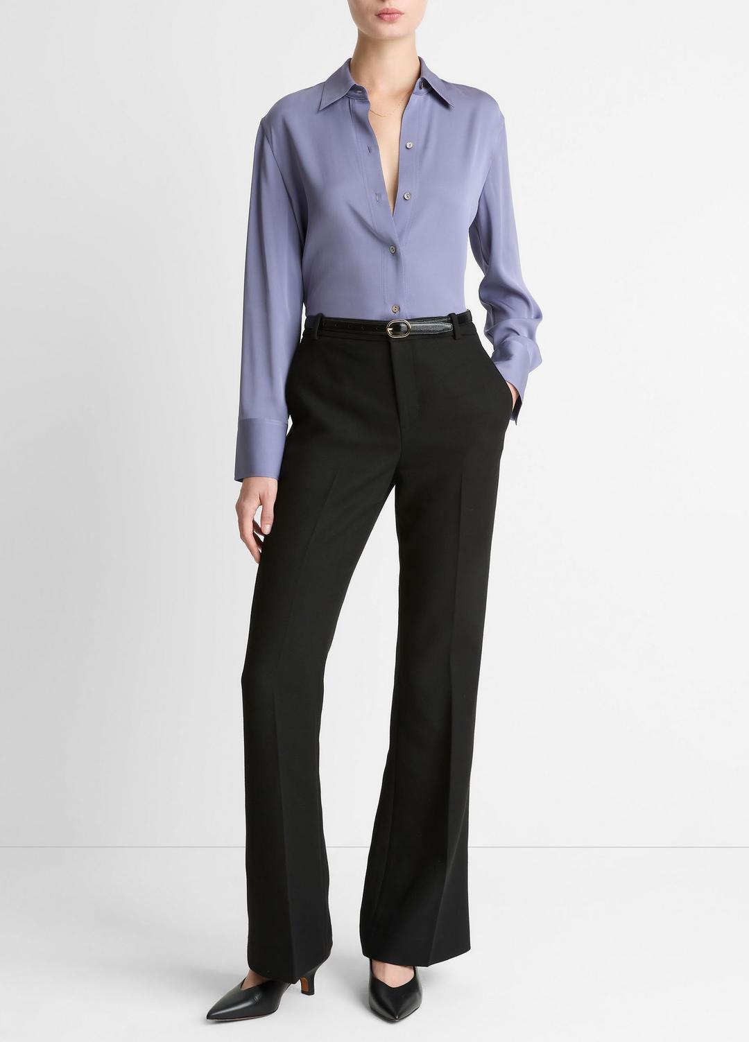 Stretch-Silk Button-Front Blouse in Long Sleeve