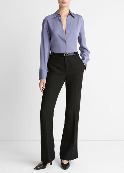 Stretch-Silk Button-Front Blouse in Long Sleeve
