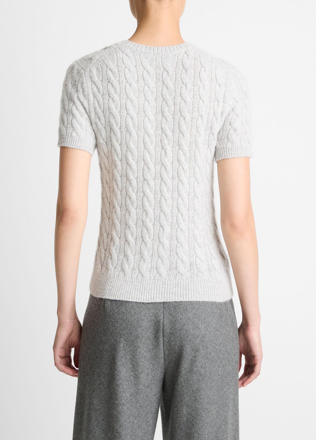 Cable-Knit Wool & Cashmere-Blend Short-Sleeve Sweater in Crew Neck