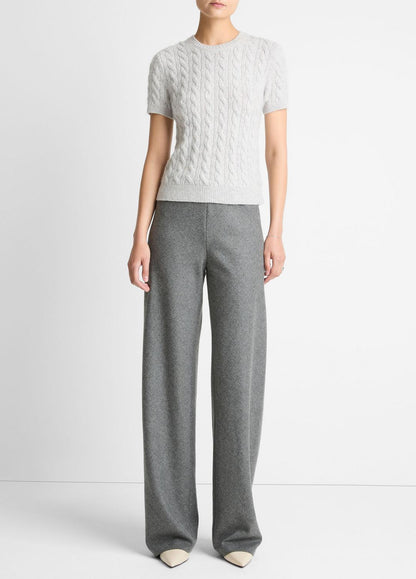 Cable-Knit Wool & Cashmere-Blend Short-Sleeve Sweater in Crew Neck