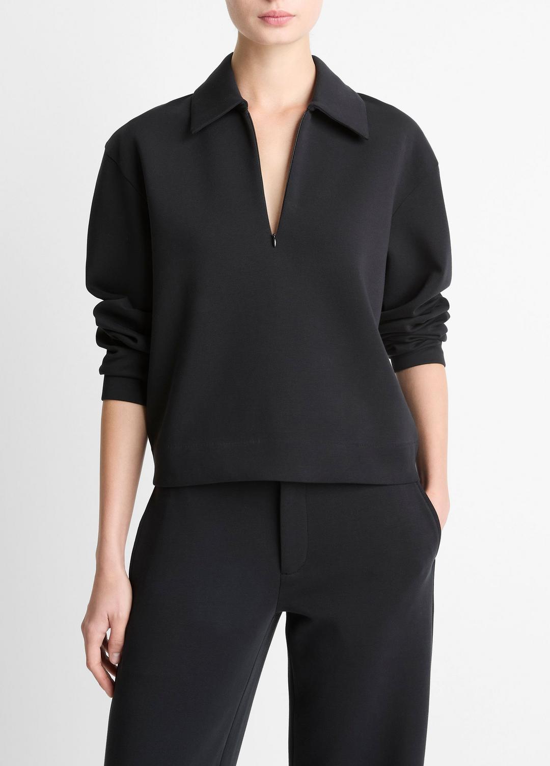 Cotton-Blend Half-Zip Pullover in Long Sleeve