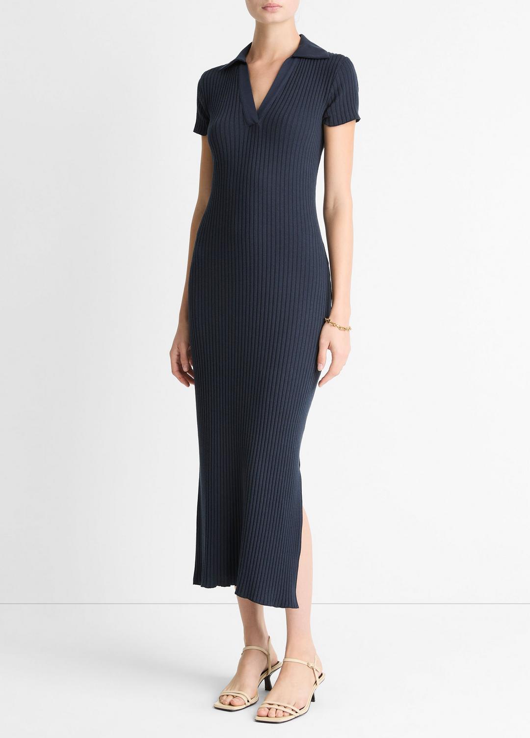 Ribbed Cotton-Blend Polo Dress in Dresses