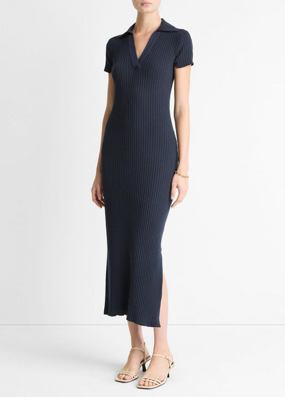 Ribbed Cotton-Blend Polo Dress in Dresses