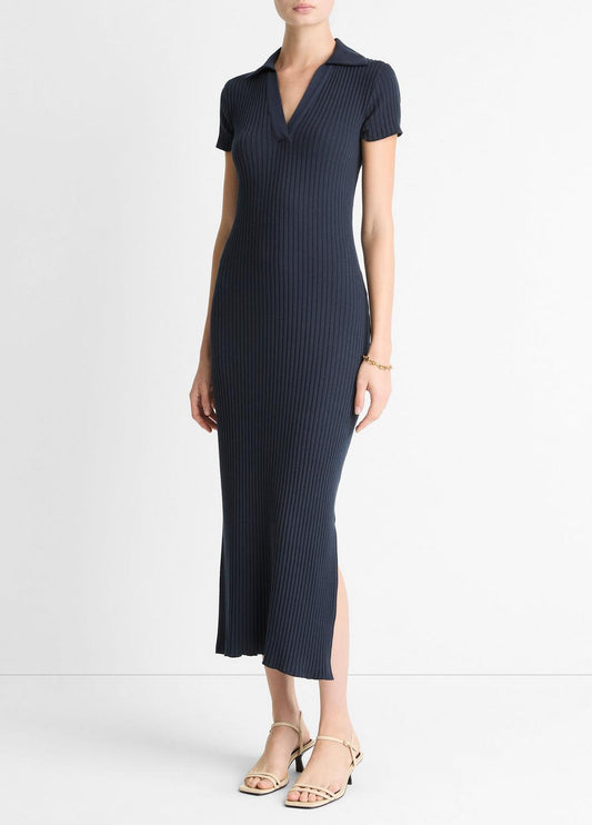 Ribbed Cotton-Blend Polo Dress in Dresses
